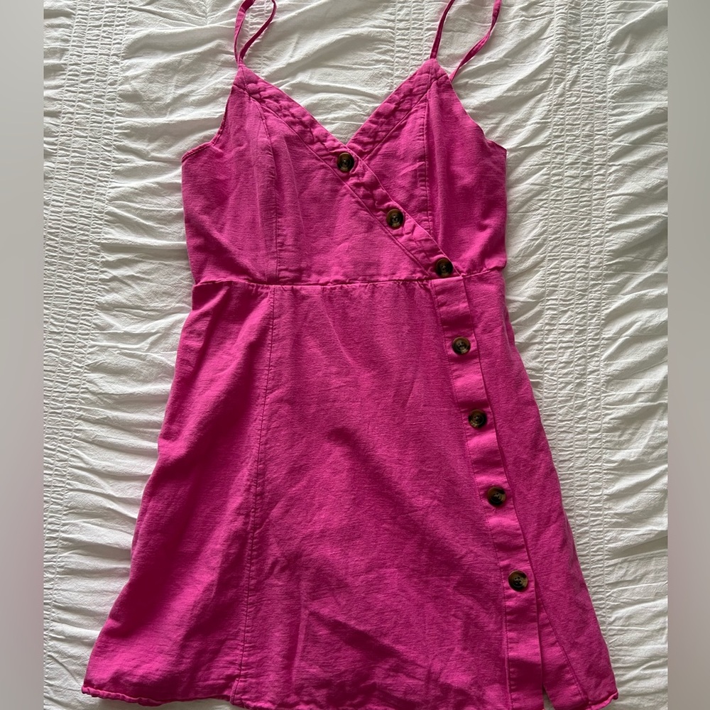 American Eagle Pink Linen Dress with Buttons